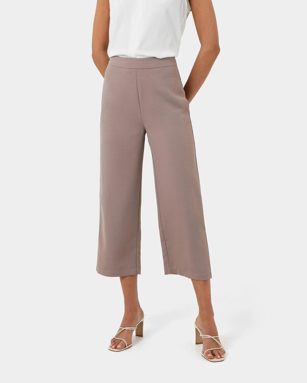 Lexee High-Waist Culotte in mocha — close-up view