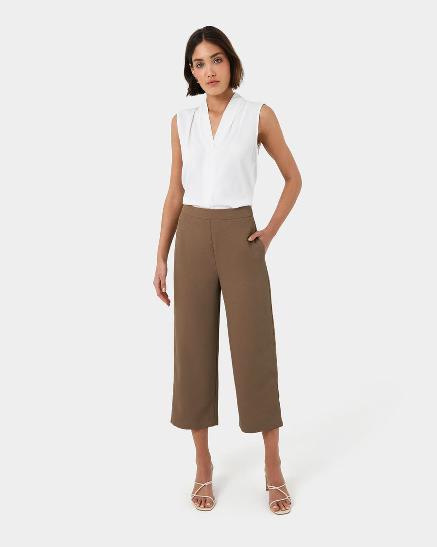 Lexee High-Waist Culotte in tobacco — full-length view