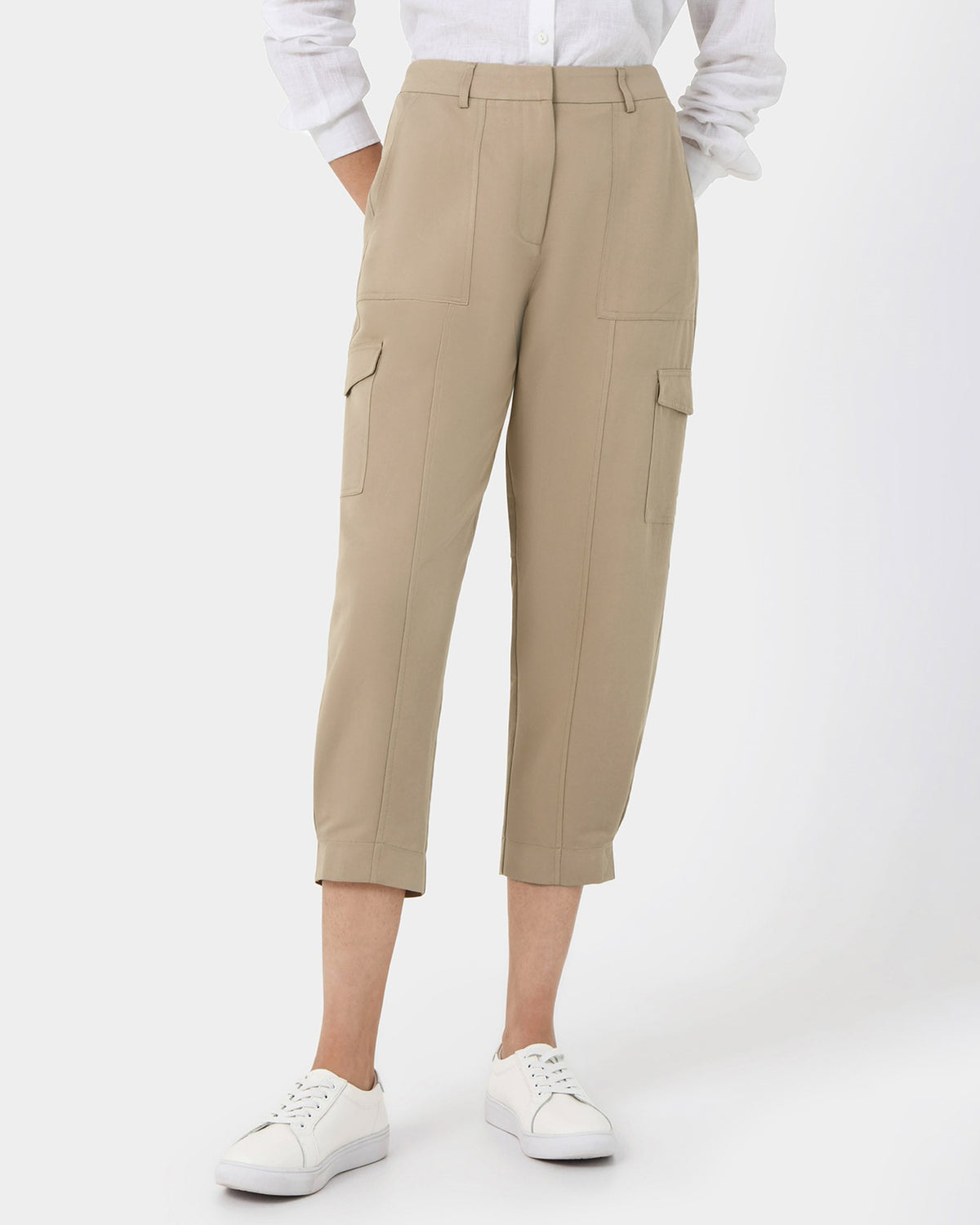 Emiko Cargo Pants in beige — close-up view