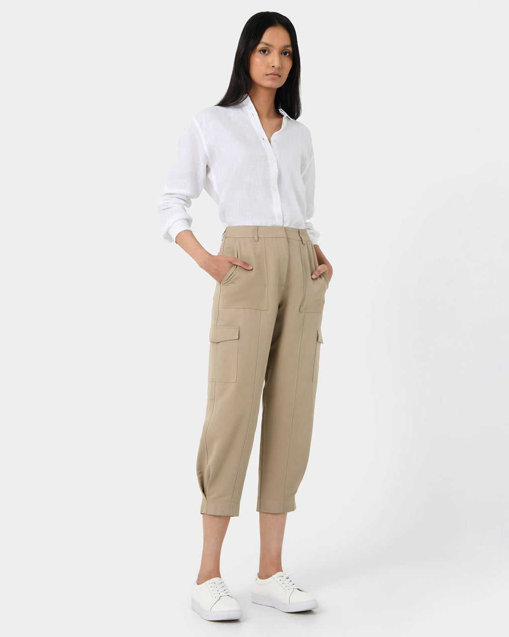 Emiko Cargo Pants in beige — full-length view 2