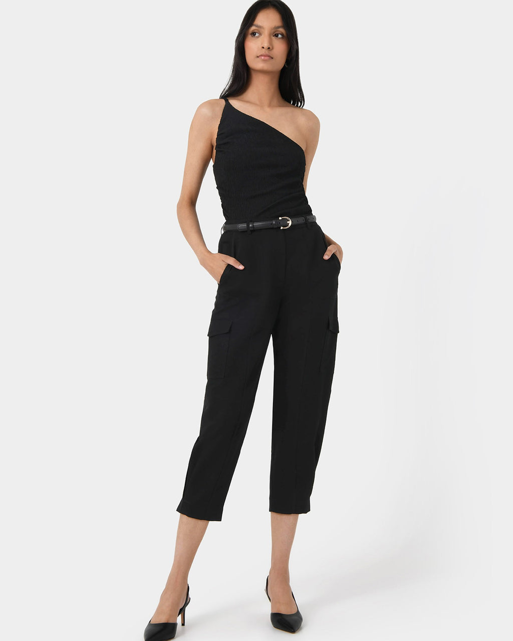 Emiko Cargo Pants in black — full-length view