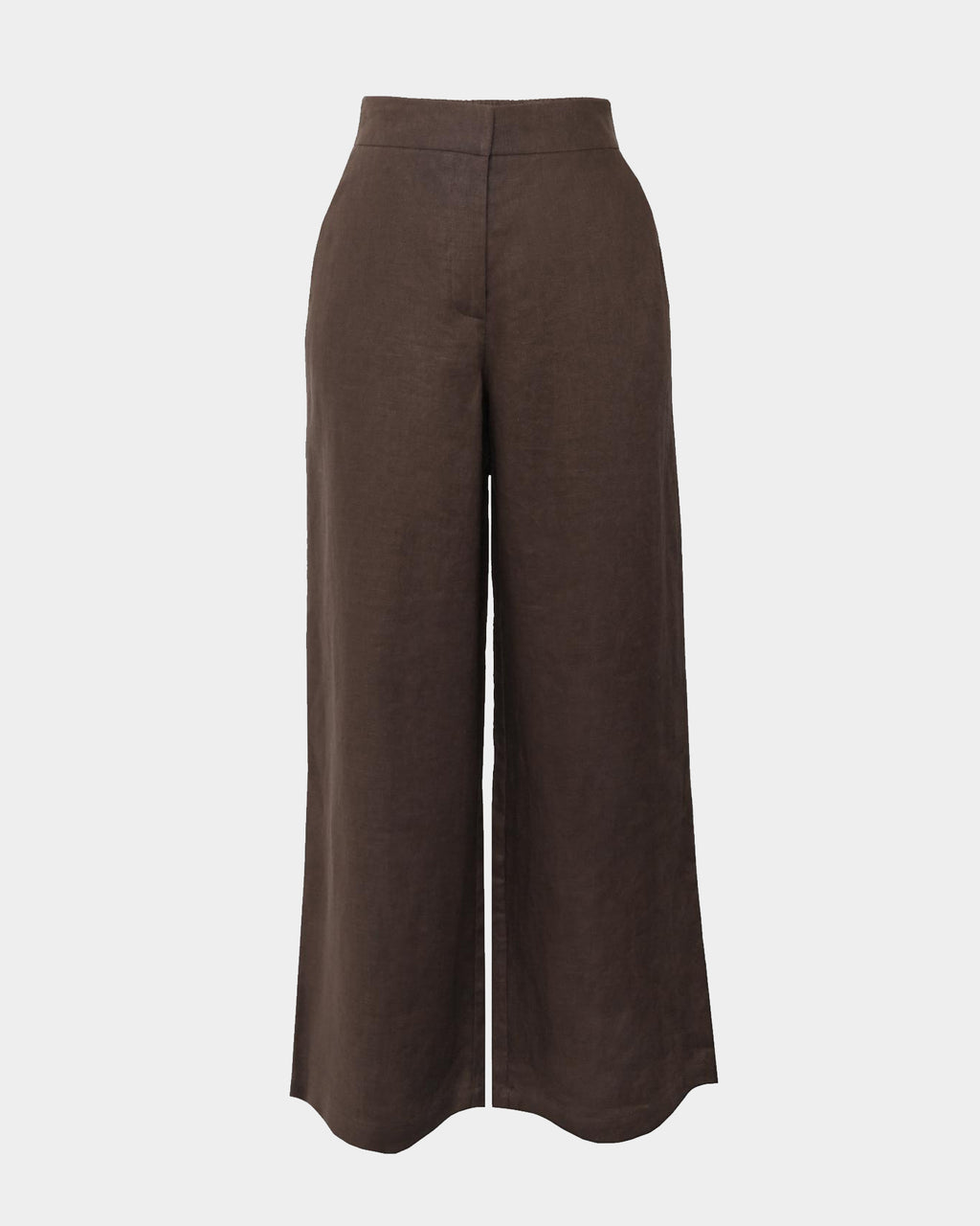Ami Linen Elastic Back Pants in brown — product-only view