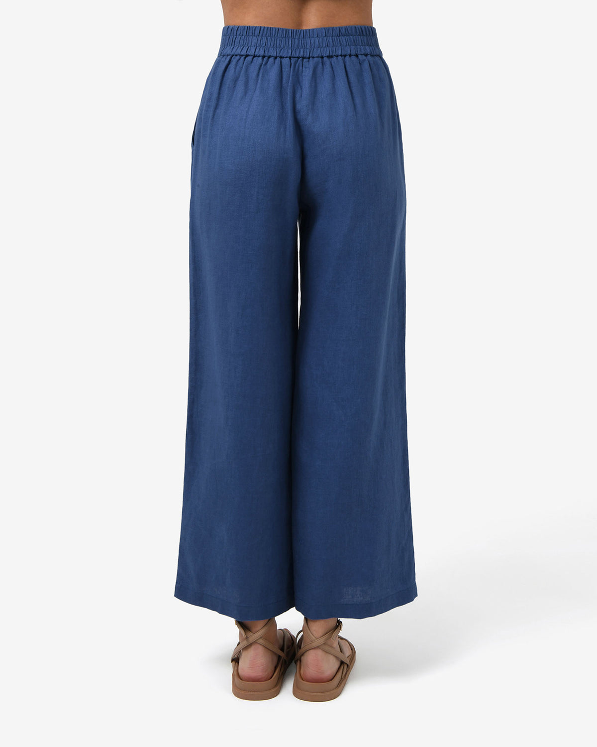 Ami Linen Elastic Back Pants in egyptian blue — back view
