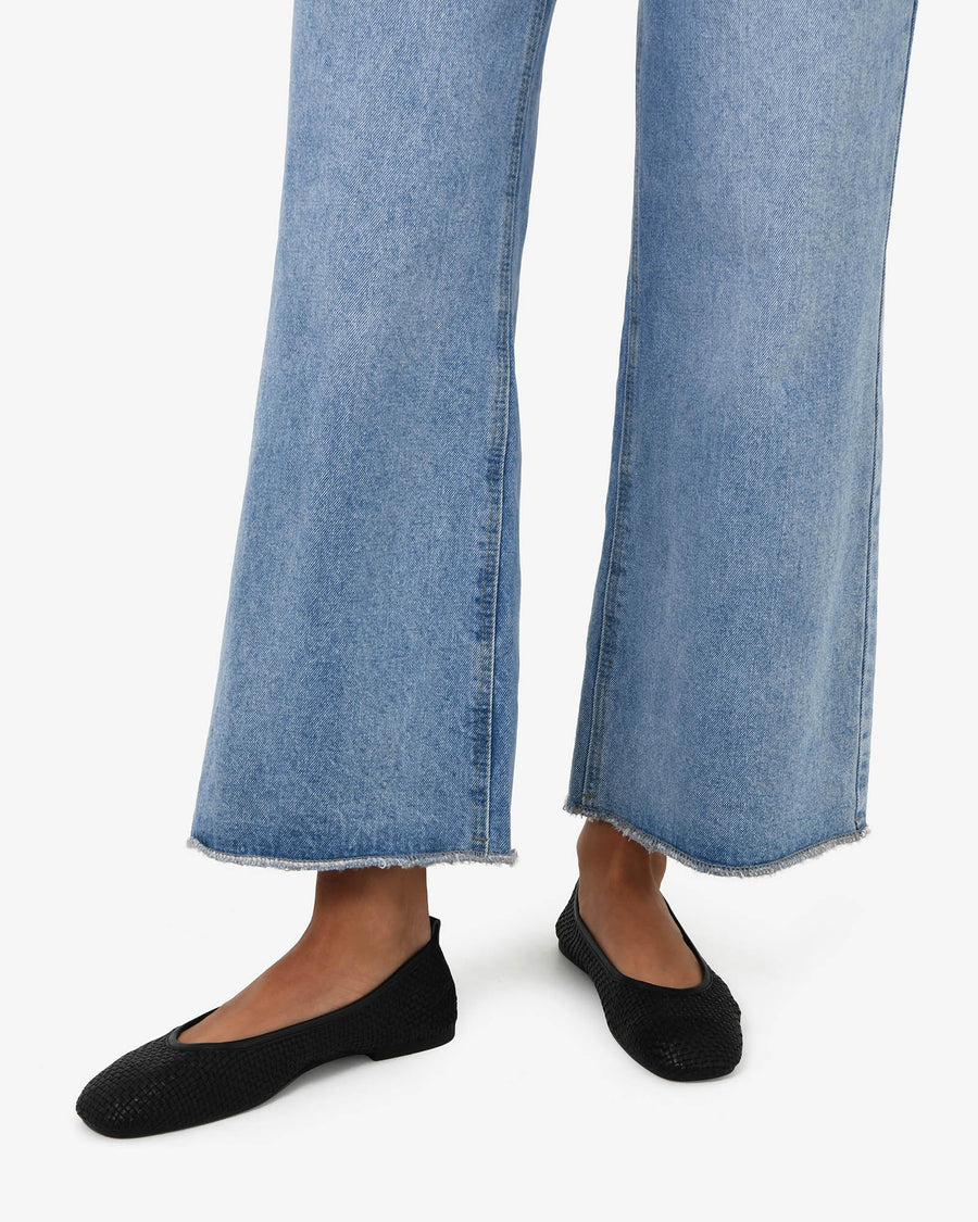 Halina Leather Weave Flat in black — close-up view