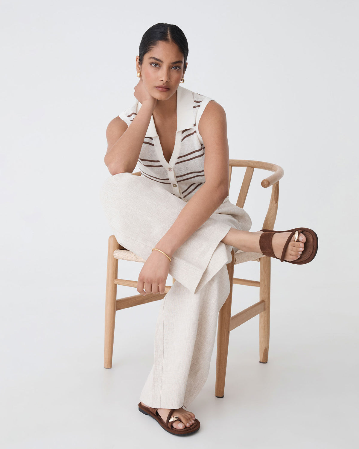 Maya Suede Ring Sandals in chocolate — full-length view 2