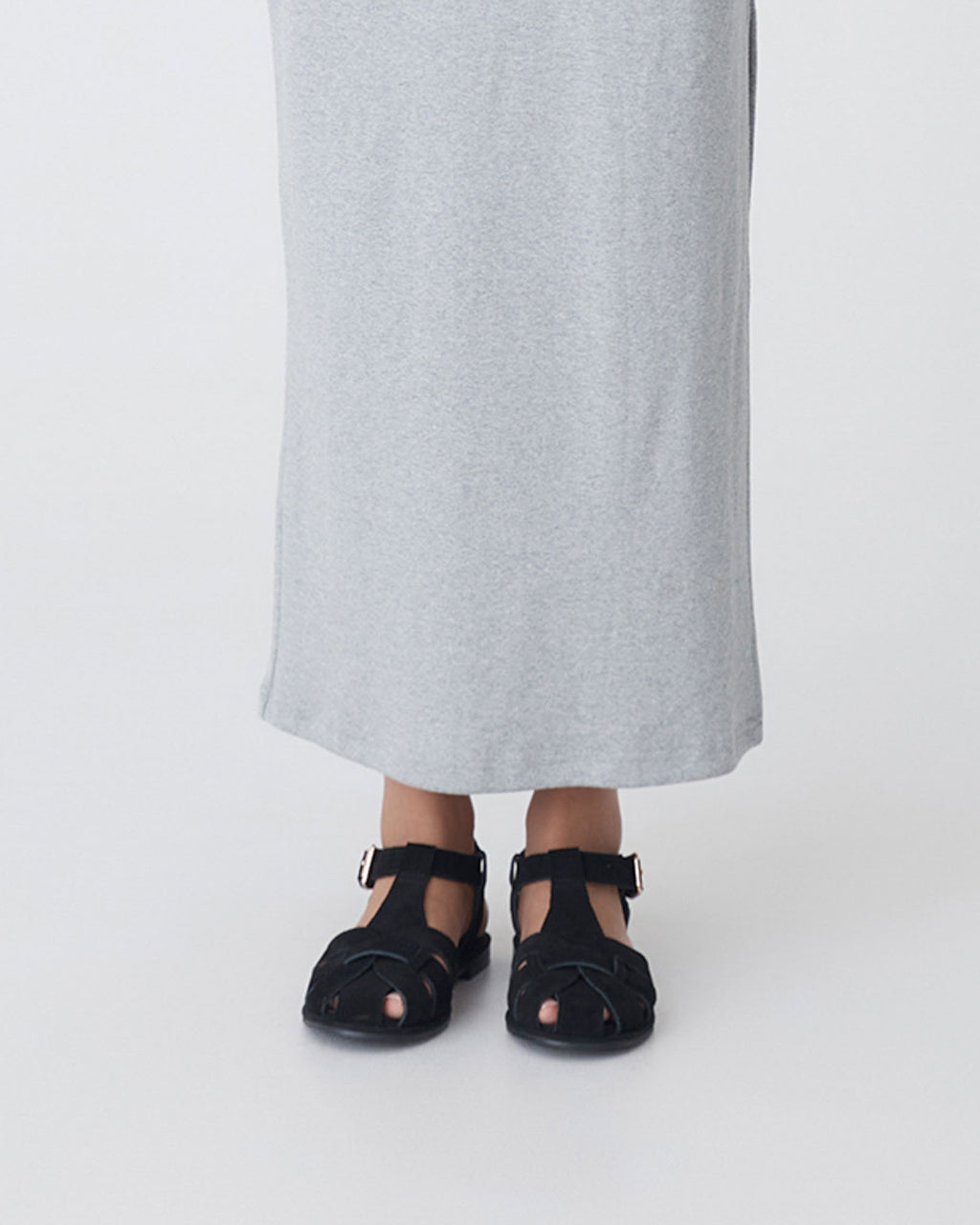 Noah Suede Cage Sandals in black — fabric detail