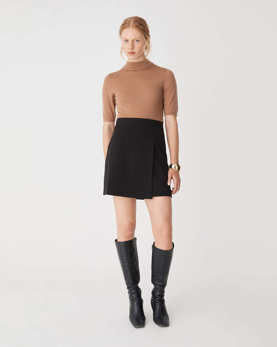 Nikki Mini Wrap Skirt in black — full-length view