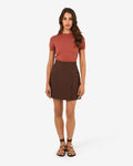 Nikki Mini Wrap Skirt in brown — full-length view