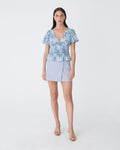 Nikki Mini Wrap Skirt in dusk blue — full-length view