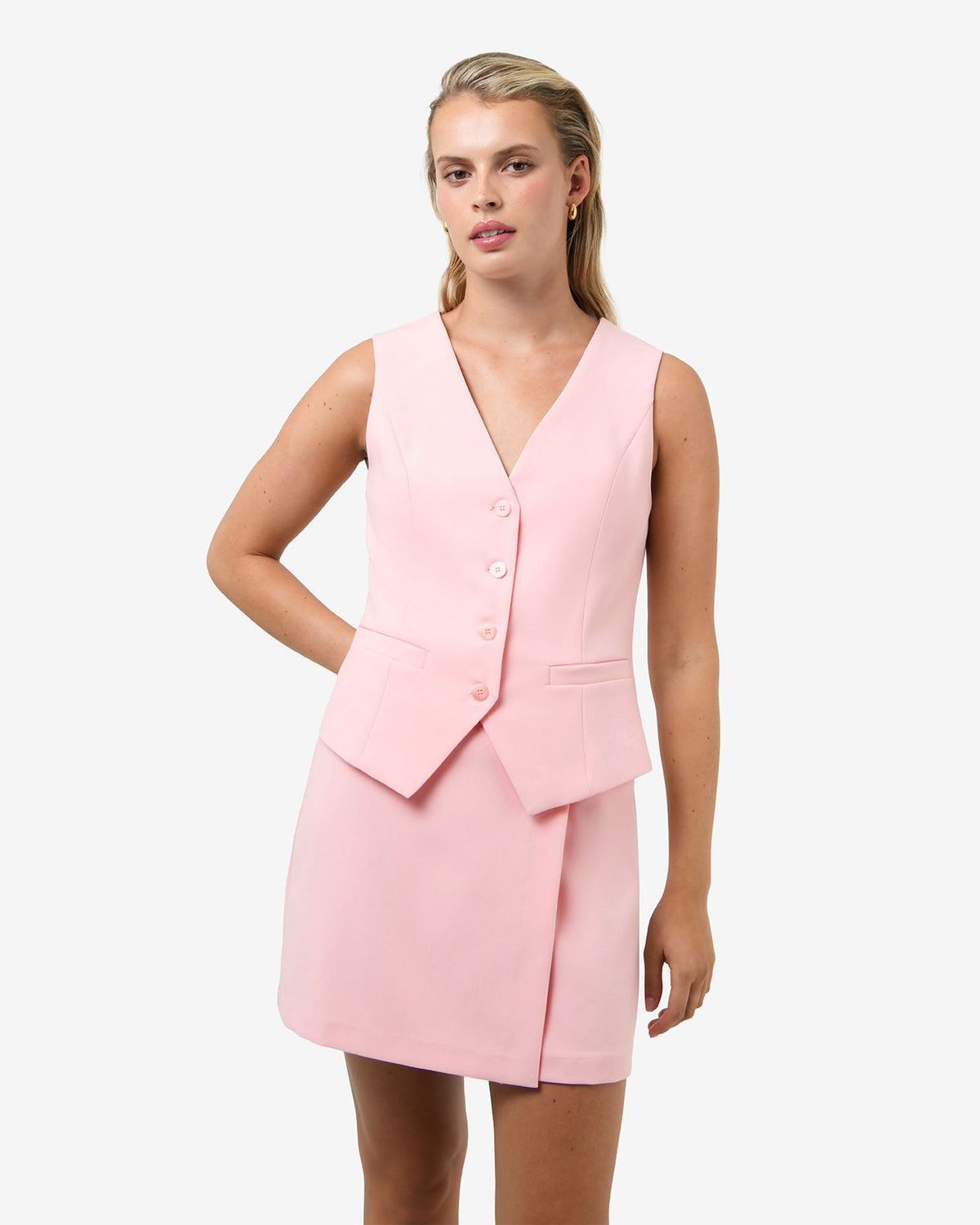 Nikki Mini Wrap Skirt in pink — close-up view 2