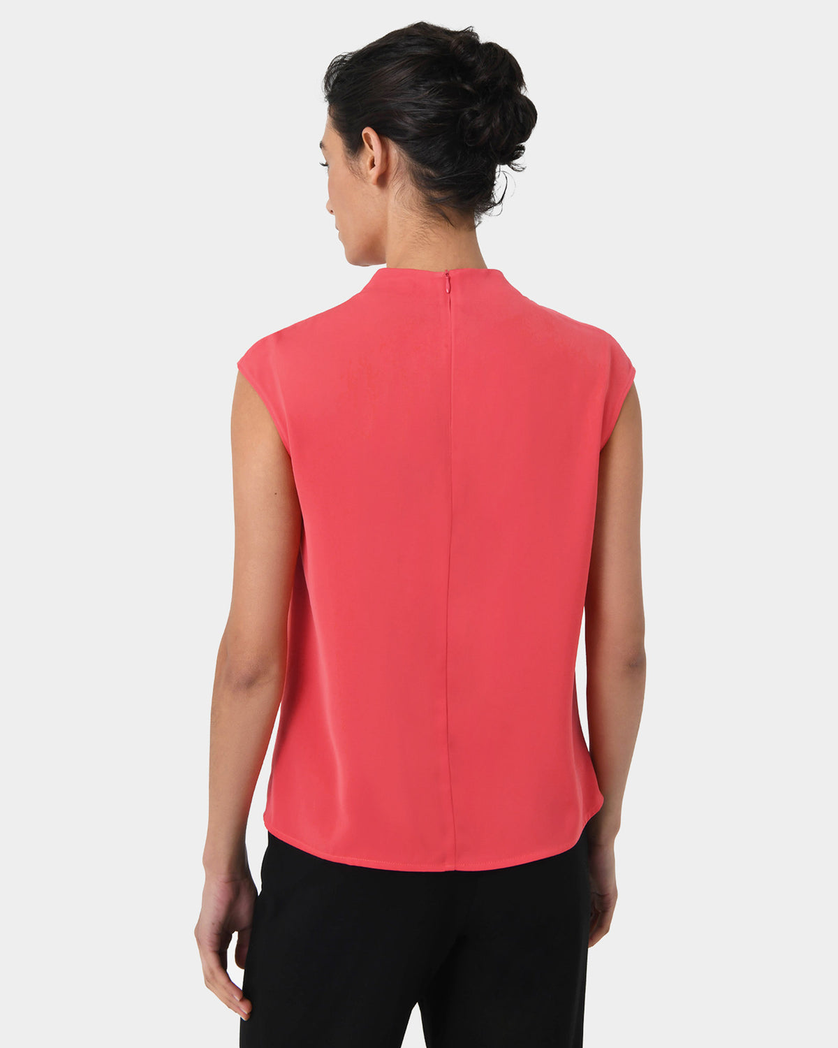 Mallory Draped Shoulder Blouse in hibiscus — back view