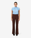 Olivia Pleated High Neck Top in baby blue — full-length view