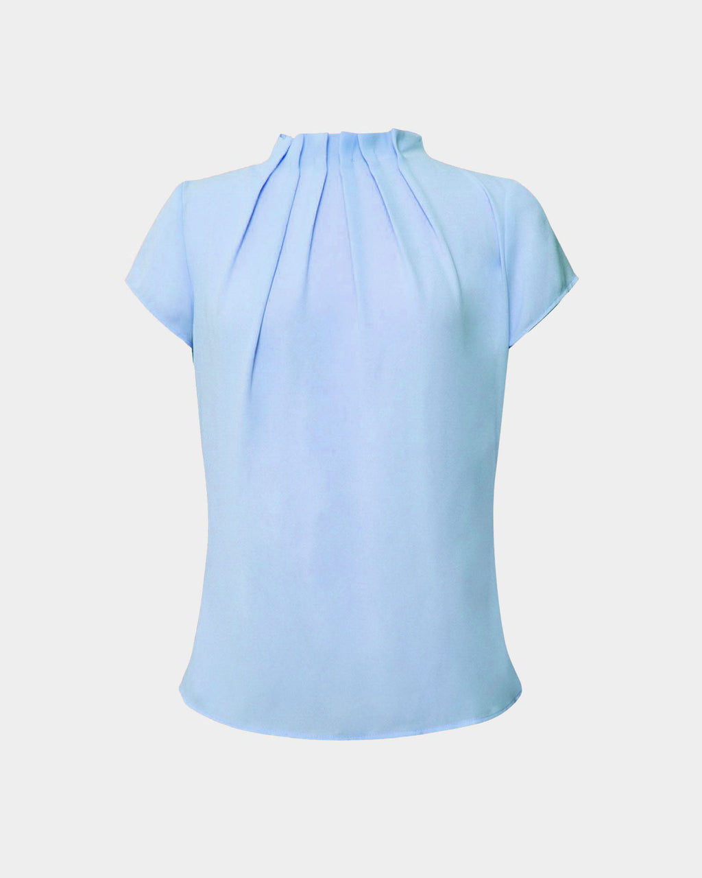 Olivia Pleated High Neck Top in baby blue — product-only view