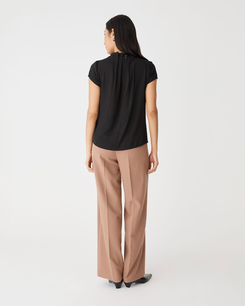 Olivia Pleated High Neck Top in black — back view