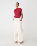 Olivia Pleated High Neck Top in crimson — full-length view