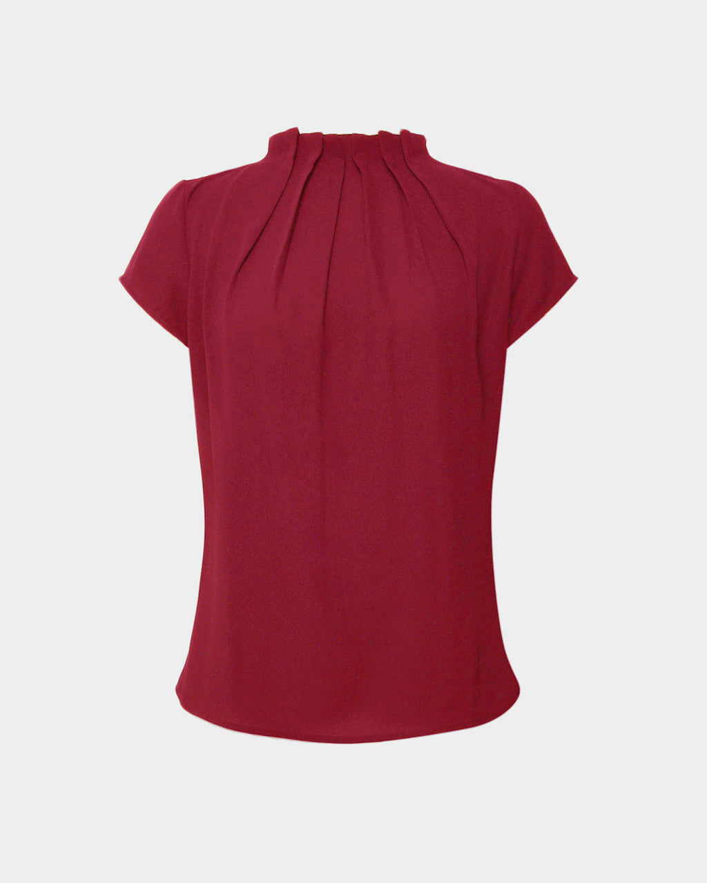 Olivia Pleated High Neck Top in crimson — product-only view