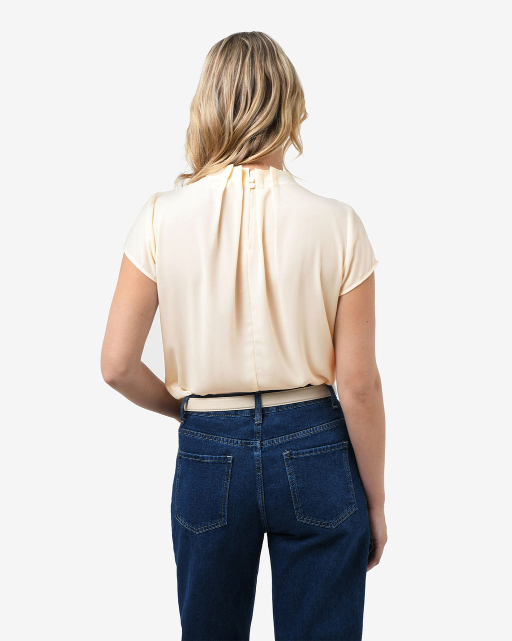 Olivia Pleated High Neck Top in eggshell — back view
