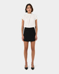 Olivia Pleated High Neck Top in ivory — full-length view
