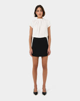 Olivia Pleated High Neck Top in ivory — full-length view