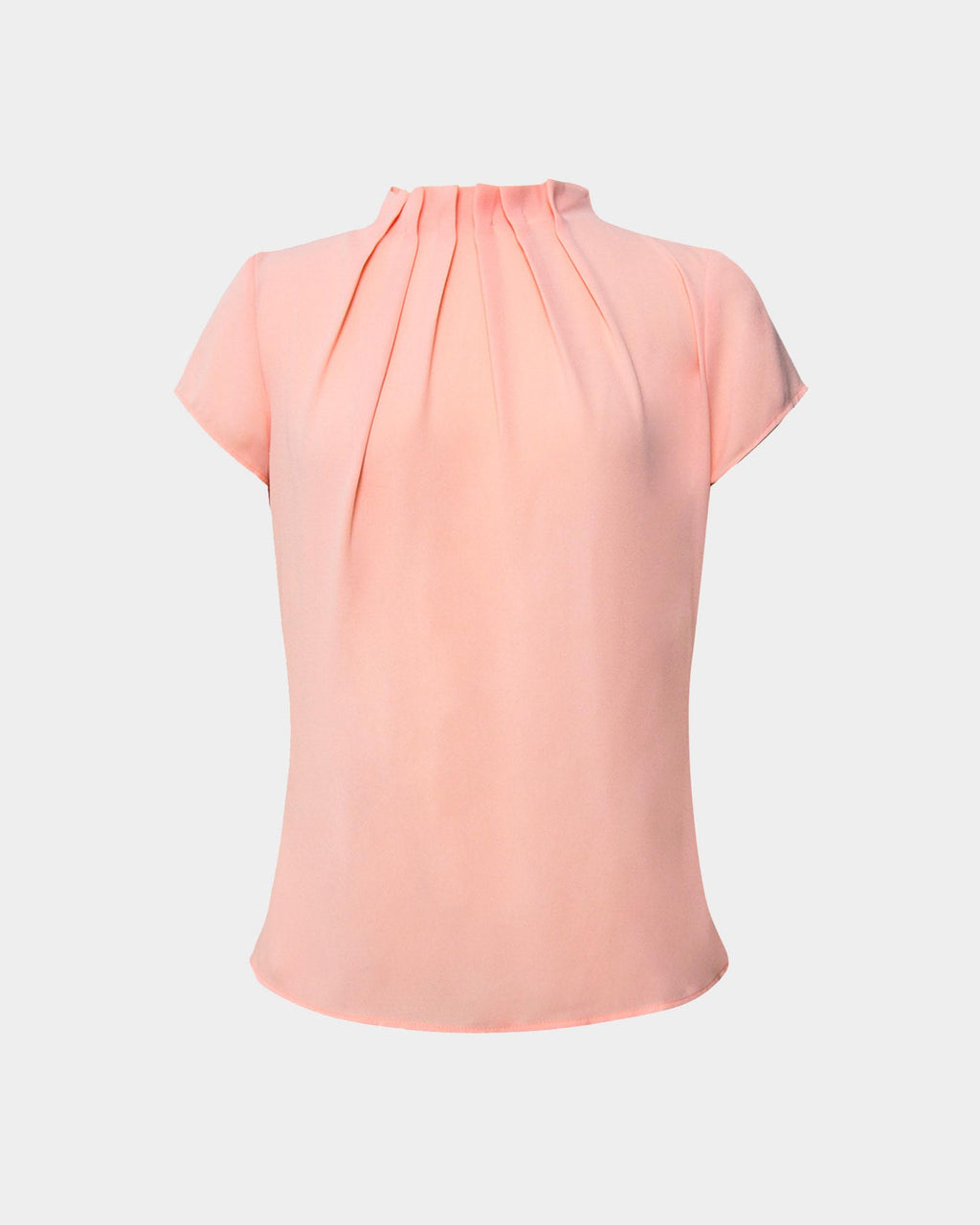 Olivia Pleated High Neck Top in pastel peach — product-only view