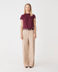 Olivia Pleated High Neck Top in wine — full-length view