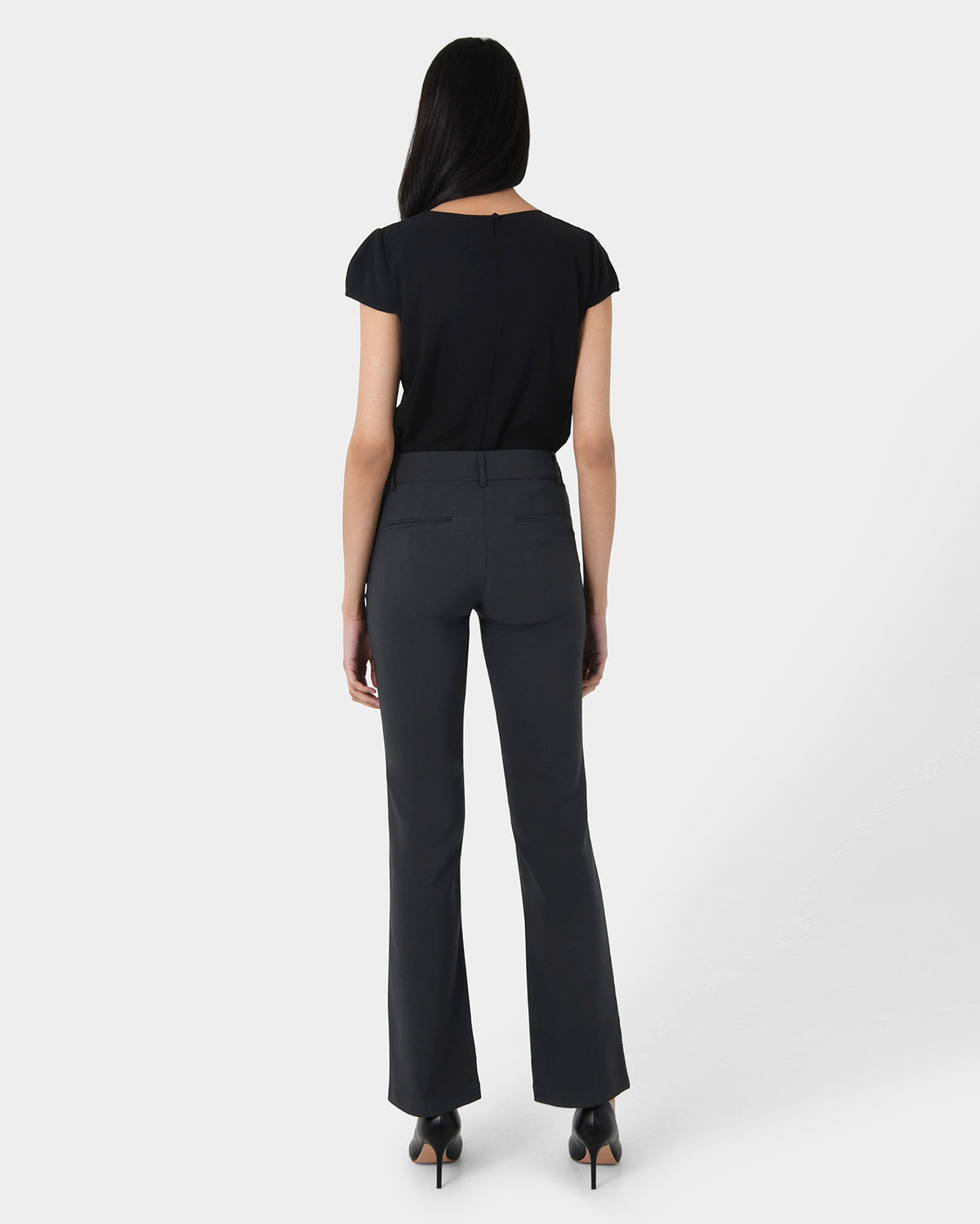 Tamera Pleated Round Neck Top in black — back view