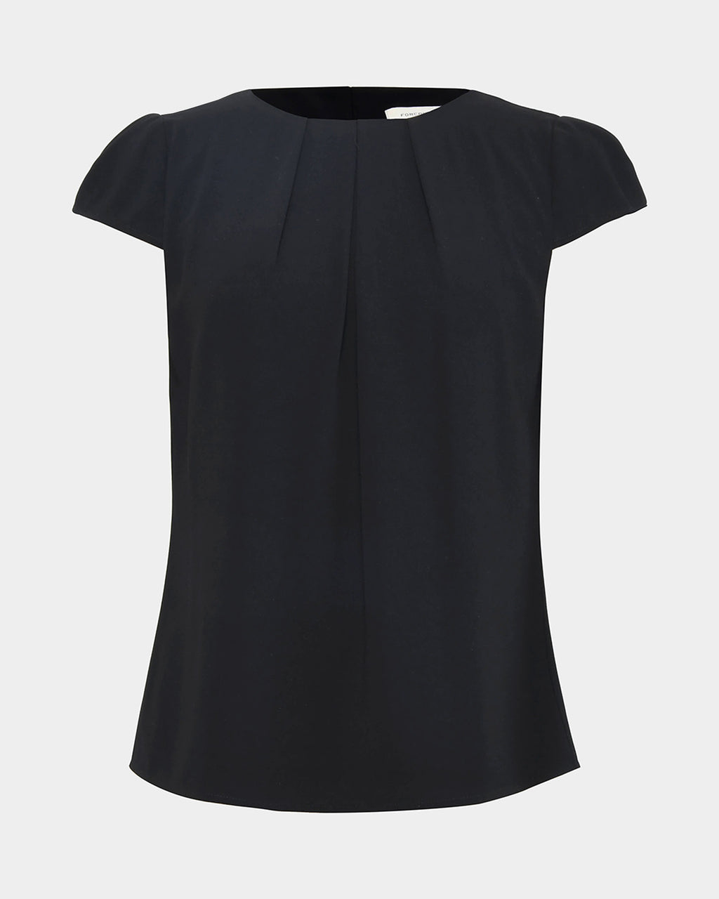 Tamera Pleated Round Neck Top in black — product-only view