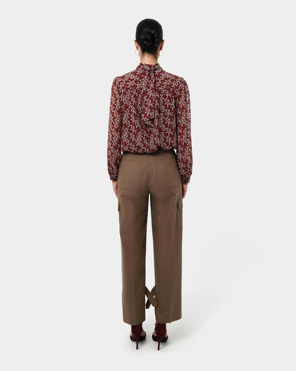 Rema Floral Tie Blouse in red floral — back view