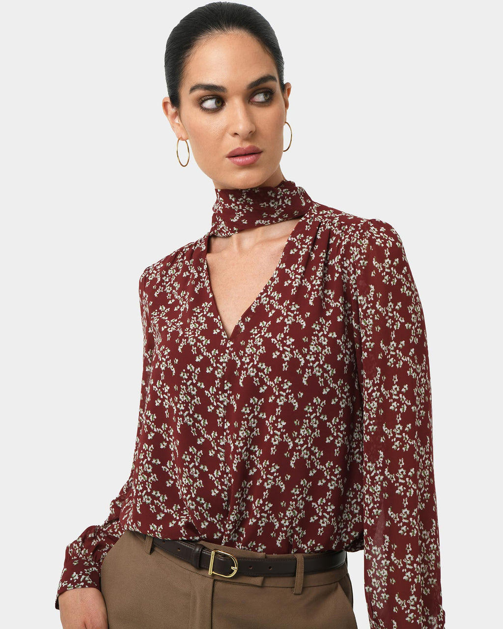 Rema Floral Tie Blouse in red floral — close-up view
