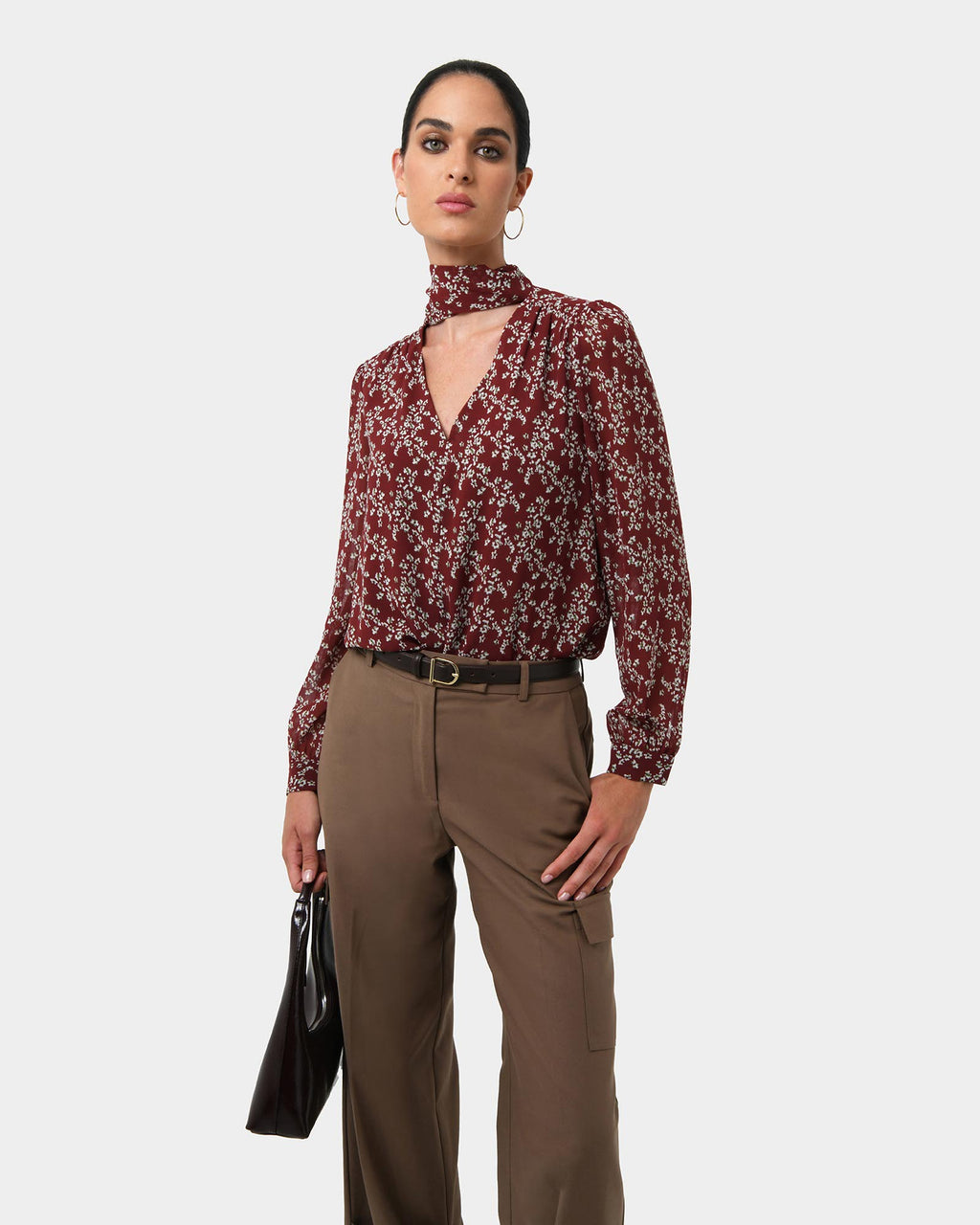 Rema Floral Tie Blouse in red floral — close-up view 2