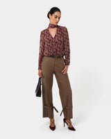 Rema Floral Tie Blouse in red floral — full-length view