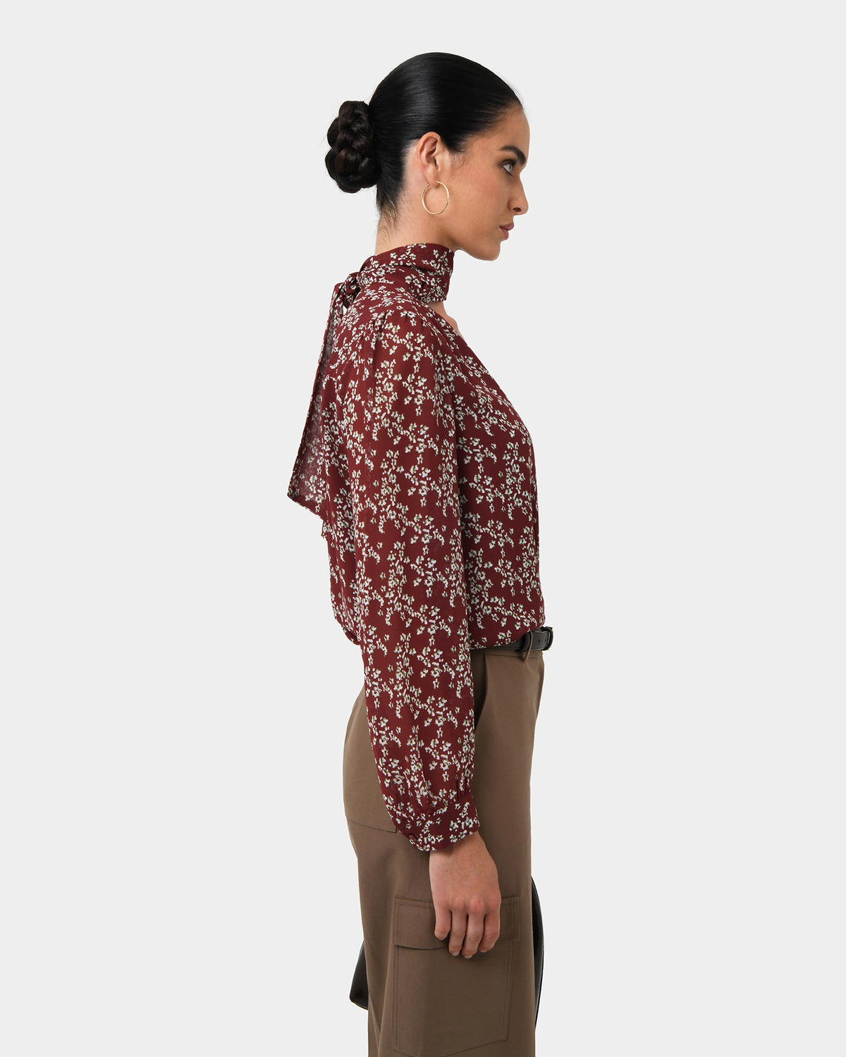 Rema Floral Tie Blouse in red floral — side view
