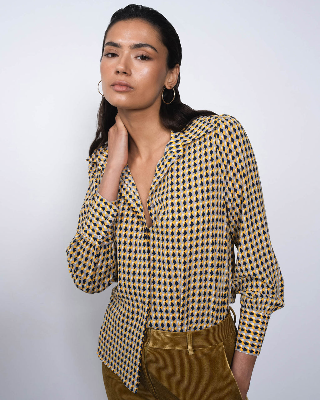 Jazmin Geo Print Blouse in multi — close-up view 2