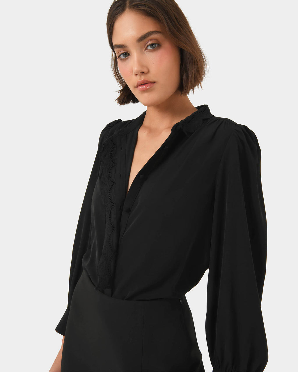 Frances Embroidery Blouse in black — close-up view 2