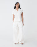 Ami Linen Collar Shirt in ivory — full-length view